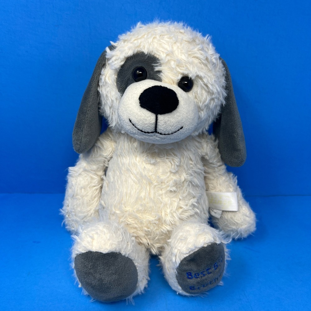 Linzy Toys Dog Plush 13 inch White Grey Best Big Brother Puppy Stuffed Animal